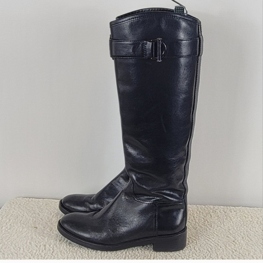 TORY BURCH Grace Saddle Black Leather Boots Size 6 - Picture 3 of 12